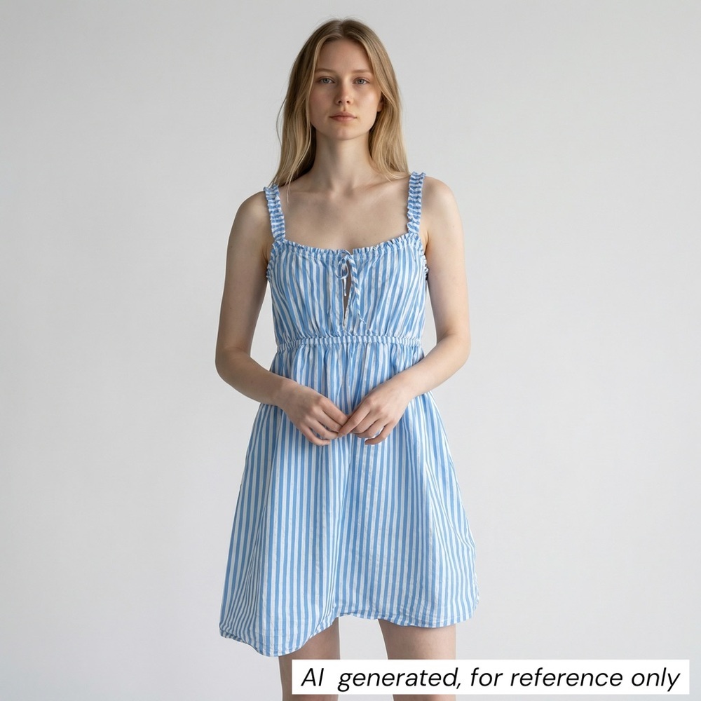 AERIE Spaghetti Babydoll Blue White Stripe Cotton Mini Dress, Feminine, Sz L